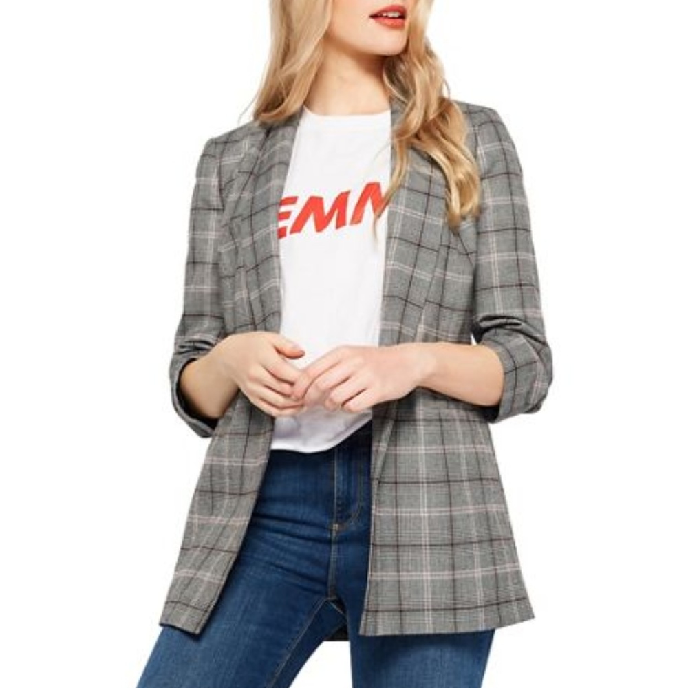 Miss Selfridge Blazers Check Ruched Sleeve Blazer